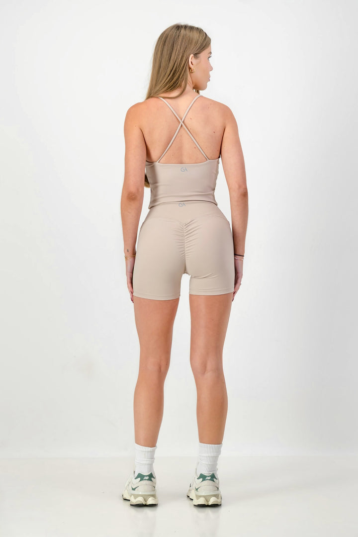 LUXSCULPT 4" SCRUNCH SHORTS - Latte