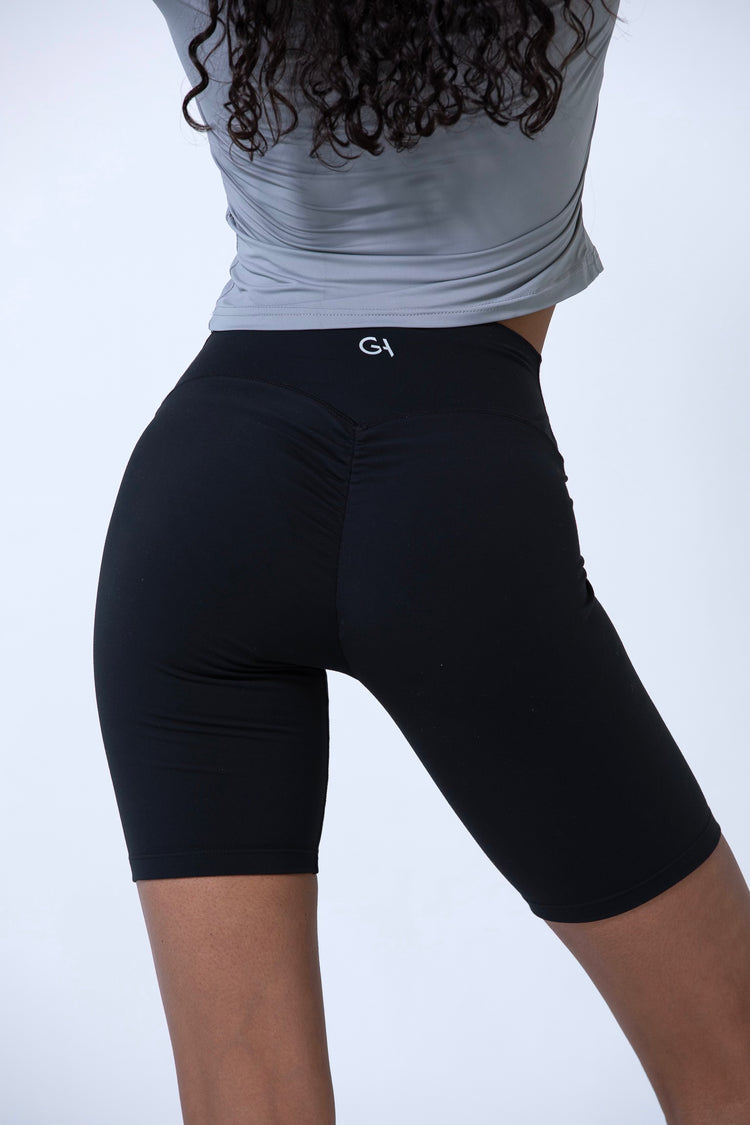 Women's athletic shorts with scrunch - back view