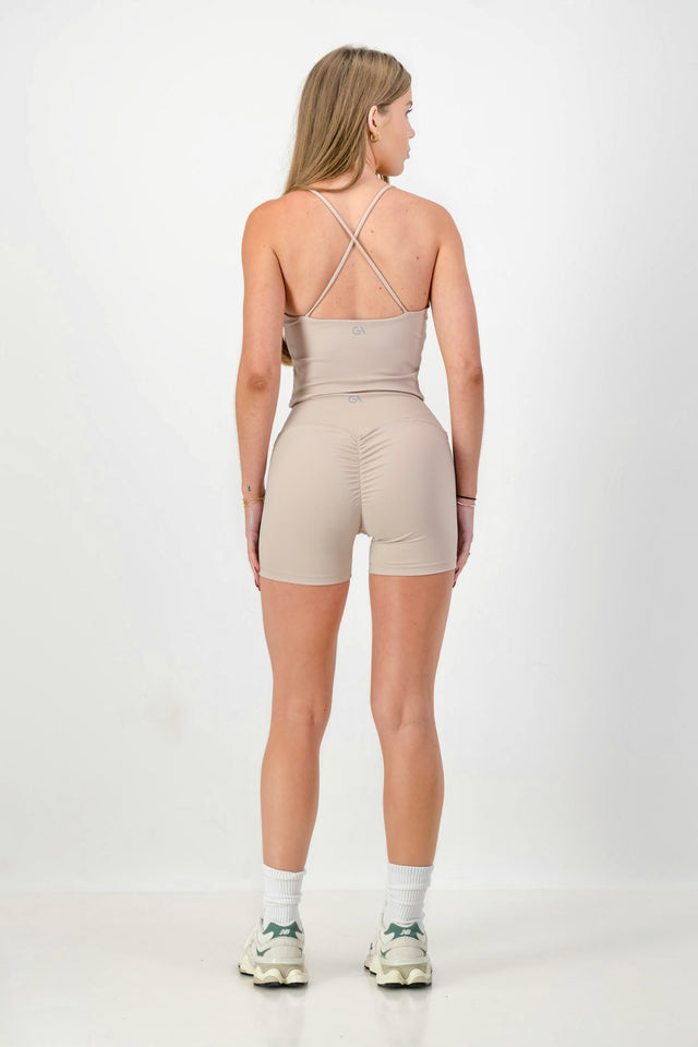 LuxSculpt 4" Scrunch Shorts | Latte