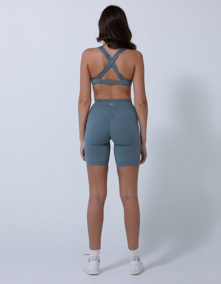 Women's athletic shorts with scrunch - back view