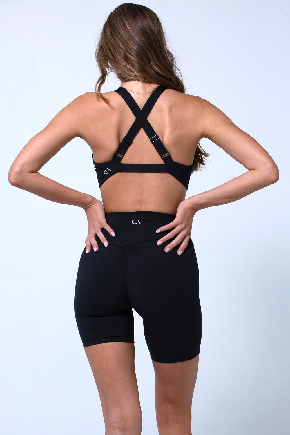 Women's athletic shorts with scrunch - back view